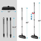 ITTAR Scrub Brush with Long Handle, 10" Wide Stiff Bristles Deck Brush, Heavy-Duty Floor Cleaning Brush, 2-in-1 Scrubber Squeegee Broom for Cleaning Patio, Pool, Kitchen, Garage, Bathroom Floor-Black