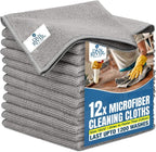 DAN RIVER 12-Pack Gray Microfiber Towels – Ultra Absorbent, Lint-Free & Streak-Free Rags for Home, Car & Kitchen - Must-Have Cleaning Essentials - 12" x 12"