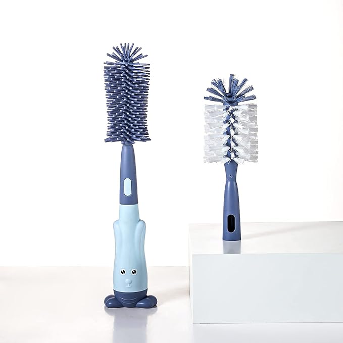 Multifunctional Cleaning Brush, Baby Bottle Brush, Bottle Brush Cleaner Set, Dark Blue, Silicone and Nylon Brush