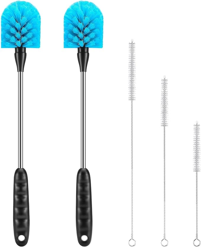 5 Pack Bottle Cleaning Brush Set, Stainless Steel Scrub Cleaner Brush with 15'' Long Handle and 3 Straw Brushes, Flexible for Cleaning Sport Water Bottles, Straws, Coffee Mug, Cups, Baby Bottle
