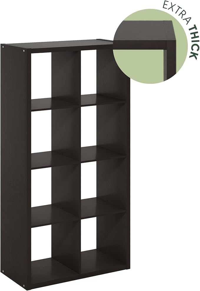 Furinno Cubicle Open Back Decorative Cube Storage Organizer, 8-Cube, Black Dark Oak