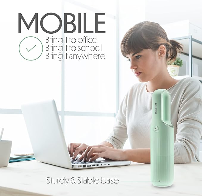STARUMENT Vacuum Cleaner for Dust, Pet Hair Dirt Home, Car Interior Lightweight, Portable, Handheld, Cordless, Easy to Use, Compact Design Battery Rechargeable with USB-C Cable (Mint Green)