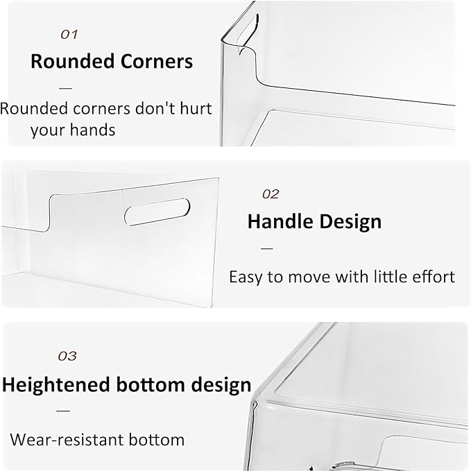6 PCS Clear Plastic Storage Bins, 2-Sizes Stackable Storage Containers, Pantry Organizers and Storage with Handles, Perfect for Bathroom,Cabinet,Cupboard,Kitchen,Fridge,Closet Organization