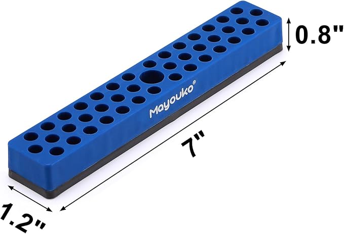 Mayouko 1/4" Magnetic Hex Bit Holder Rack Organizer, 43 Holes, 1/4-Inch Drill Bit Holder, Blue, 2 Racks, Magnetic Bit Holder with Magnet Base for Screwdriver Bits