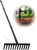 Pragmatist Bow Rake Heavy Duty 60" Metal Head Garden Rake with Adjustable Stainless Steel Handle Garden Tool for Loosening Soil Leveling Mulch Gathering Leaf