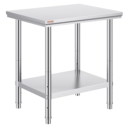 Mophorn Commercial Worktable & Workstation 24 x 30 x 32 Inch Stainless Steel Work Table Heavy Duty Commercial Food Prep Work Table for Home, Kitchen, Restaurant Metal Prep Table with Adjustable Feet