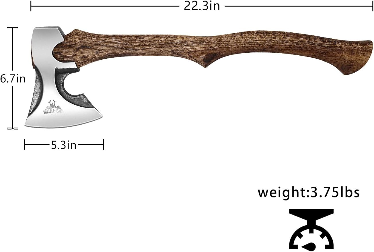 Camping Hatchet -Chopping Axe with Leather Sheath, 22.3" Forged Carbon Steel Wood Splitting Axe for Chopping Camping Survival