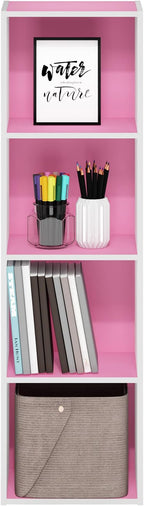 Furinno Luder Bookcase / Book / Storage, 4-Tier Cube, Pink/White