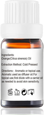 Orange Essential Oil - Pure Organic Oil for Skin, Hair, Diffuser, Spray, Cleaning, Body Massage - Orange Fruit Scent, 10mL