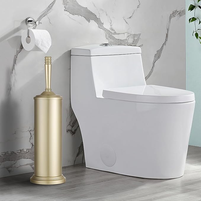 Gold Toilet Brush and Holder Set, Stainless Steel Toilet Brush for Bathroom,Heavy Duty Gold Toilet Bowl Brush and Holder,Deep Cleaning Modern Toilet Cleaner Brush -Space Saving, Covered Brush, Durable
