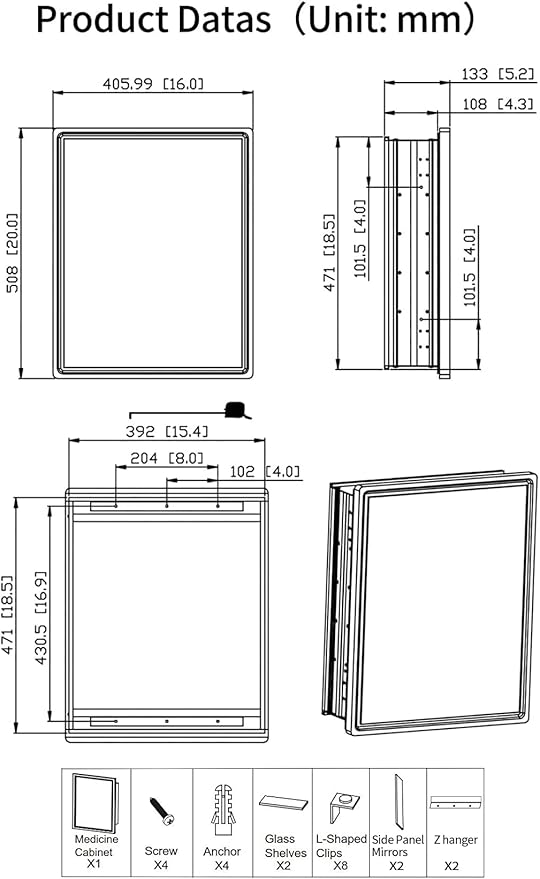 16x20 Inch Bathroom Medicine Cabinet with Gold Framed Mirror – Recessed or Surface Mount Storage Cabinet, Single Door Rustic Farmhouse Design