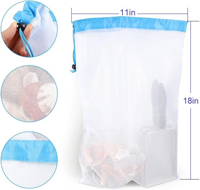 Beach Sand Sifter, 2 Beach Sifting Sand Telescoping Pole Sets with Scoops, Baskets, Mesh Bag, for Kids Picking Up Shells Shovels Shark Teeth