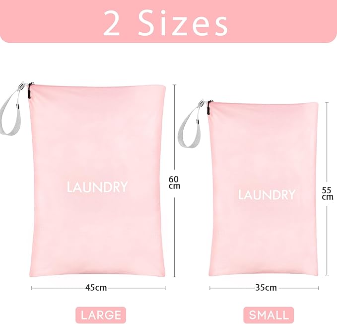 WiseBoy 2 Pack Laundry Bags, Washable Wet Dry Bag, Travel Laundry Bag Dirty Clothes Organizer, Swimming Yoga Bathing Suit Workout Wet Dry Bag - Pink