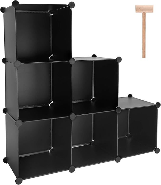 TUMUCUTE Cube Storage Organizer, 6-Cube DIY Plastic Closet Cabinet Modular Bookcase, Storage Shelves for Bedroom Living Room, Office, Black