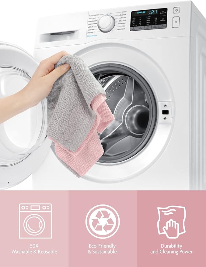 Fantasticlean Microfiber Cleaning Cloth Roll -30 Pack, Tear Away Microfiber Towels, 12" x 12", Reusable, Washable, Scratch Free, Ultra Absorbent Dishcloth for Car, Home Supplies, Pet, Kitchen (Pink)