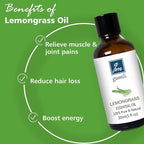 Lemongrass Essential Oil 1 Oz – 100% Pure Natural Lemongrass Oil for Diffuser, Skin, Body, Spray, Massage & DIY, Fresh Citrus Aroma