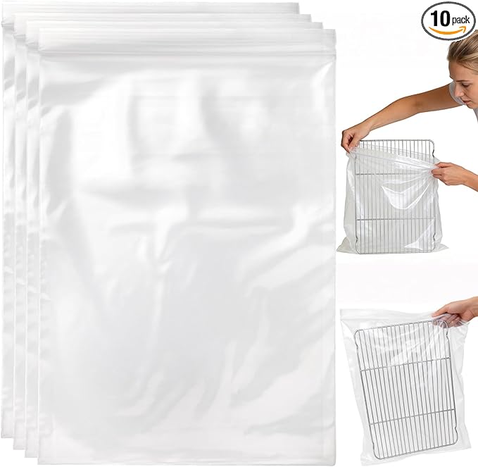 10 Pack Oven Rack Cleaning Bags, Reusable Leak-Proof Heavy Duty PE Bags for No Scrub Deep Soaking, Compatible with Oven Racks Grill Grates BBQ Racks