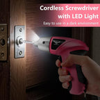 Pink Cordless Electric Screwdriver, 3.6V Rechargeable Small Electric Drill with 24pcs Driver Bit Set, Power 3.5Nm Screw Gun with LED Light for Women