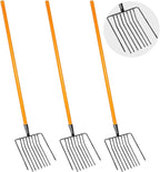 9-Tine Manure Fork, 3 Sets Heavy Duty Pitch Fork with 47.2" Wood Handle, Muck Rake Broadfork Garden Tool for Gardening Horse Stall Picking up Manure Farm