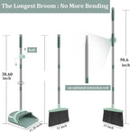 Broom and Dustpan Set for Home, Dust pan with Long Handle, Broom with Dustpan Combo Set, for Home Kitchen Room Office Lobby Floor Use Upright Stand Up Sweeping (Gray&Green)