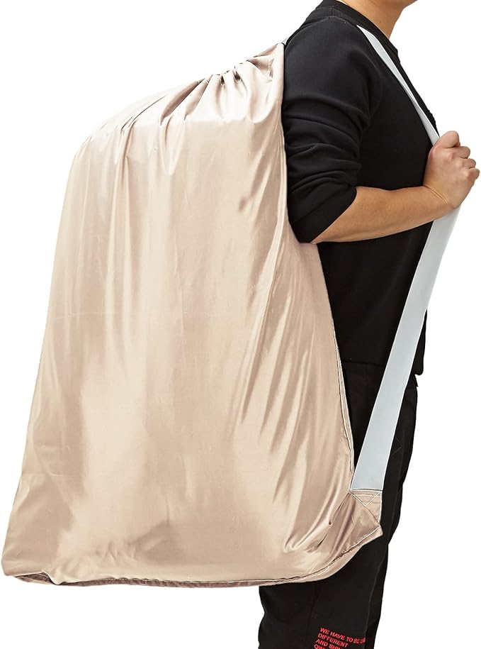 HOMEST 2 Pack XL Nylon Laundry Bag with Strap, Large Dirty Garments Organizer, Easy Fit a Hamper or Clothing Basket, Can Carry Up to 4 Loads of Clothes, Beige