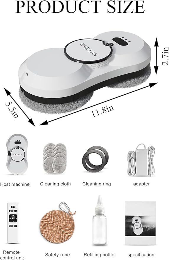 Window Cleaning Robot, Automatic Window Cleaner with Water Spray for Windows/Tiles/Class Door, Inside/Outside, 5600Pa Suction Power, 3.0 Path Planning, Remote Control