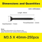 250 pcs Outdoor Wood Screws, Phillips Flat Head Long Screws, Self-Tapping Countersunk Screws, Quick Self-Tapping Deck Screw for Various Woodworking Repairs and DIY Projects #6 x 1-5/8''(40 mm)