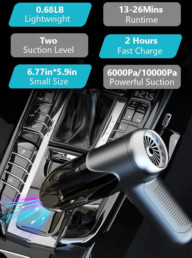 Small Car Vacuum-Strong Suction/Blowing/Vacuuming | Ultra Lightweight 0.68LB | 3-IN-1 Mini Handheld Vacuum Cleaner Cordless Portable Air Dusters Type C Port High Power Motor for Home Office Computer