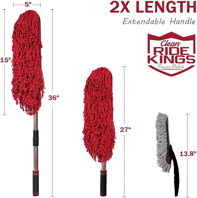 Car Duster Exterior Scratch Free,Car Dust Brush with Extendable Telescoping Handle to Remove Pollen,Dusters for Truck,RV and Motorcycle,Large Mop Head, Wax Cotton Hair，Auto Care