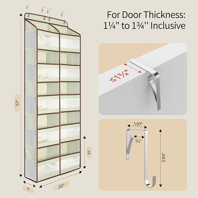 Yecaye 5-Tier Over The Door Organizer Dual-Column, 80lbs Load Over the Door Storage of 10 Compartments, Heavy Duty Extra Large Door Organizer Hanging for Bedroom Closet Nursery Bathroom Pantry, Beige