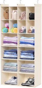 Ofiray-home 6 Tier Hanging Closet Organizer, 16 Compartments Sweater Organizer for Closet with 3 Sturdy Hooks, Closet Organizers and Storage, Wardrobe, Rv, Garment Rack, Beige