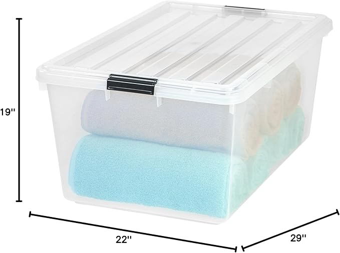 IRIS USA 68 Qt Stackable Plastic Storage Bins with Lids, 1 Pack - BPA-Free, See-Through Organizing Solution, Latches, Durable Nestable Containers, Secure Pull Handle, Made in USA - Clear