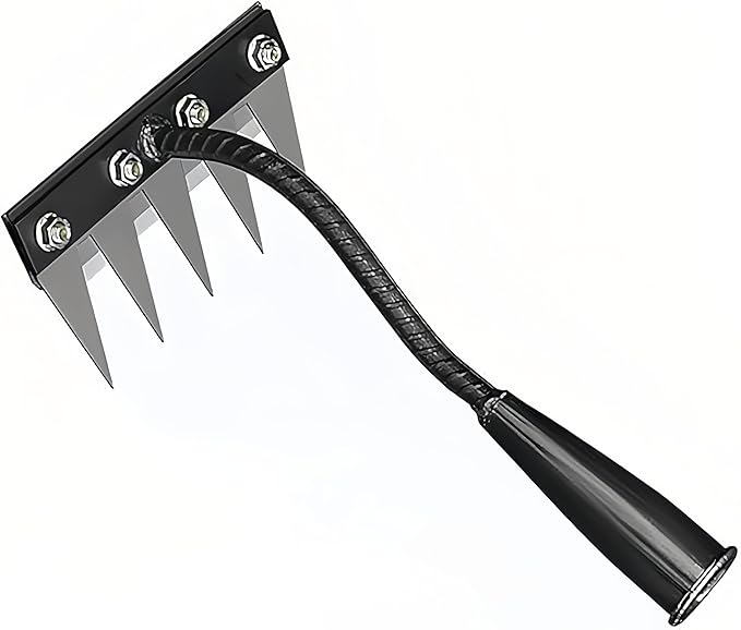 Gardenia Iron Weeding Rake, Iron Rake 2.0 for Gardening and Weeding, Detachable Double-Edged Blade Design Carbon Steel Heavy-Duty Weed Rakes,Hand Weed Puller Tools for Lawn Yard Garden Farm (5 teeths)