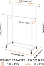 Calmootey Double Rod Clothing Garment Rack,Rolling Hanging Clothes Rack,Portable Clothes Organizer for Bedroom,Living Room,Clothing Store,White