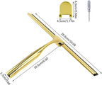 Squeegee for Shower Glass Door, All-Purpose Stainless Steel Squeegee with Adhesive Hooks, Cleaner Tool for Tile Walls, Bathroom, Window, Glass and Car Windshield, Mirrors and Kitchen(10in, Gold)