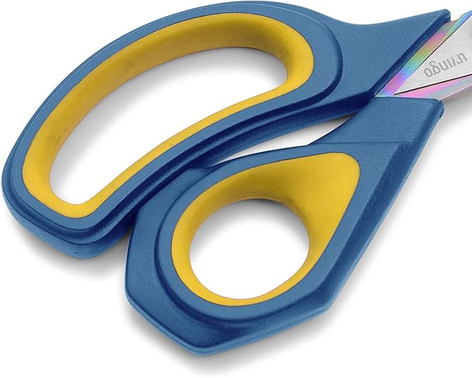 LIVINGO 9.5” Premium Fabric Scissors, Heavy Duty All-Purpose Titanium Coating Forged Stainless Steel Sharp Sewing Tailor Dressmaking Shears Comfort Grip Crafting Leather Cutting, Navy Blue/Yellow