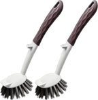 Dish Brush, 2 Pack with Comfortable Handle, with Built-in Scraper, Scrub Brush with Medium Firm bristles for Cleaning Dishes, Sink, Pots (Brown)