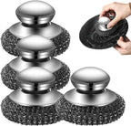 Steel Wool Scrubber with Handle, Upgrade Heavy Duty Stainless Steel Dish Scrubber for Cleaning Dishes, Iron Pots, Stoves, Kitchen Sink (4 pcs)