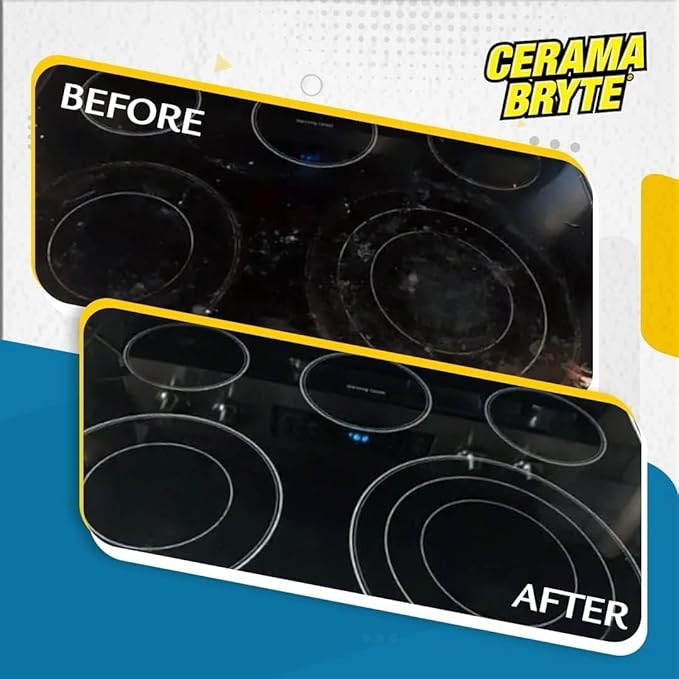 Cerama Bryte Best Value Kit: Ceramic Cooktop Cleaner 28oz, Scraper, 10 Pads, Burnt-on Grease Remover 2oz, 4 Piece Set