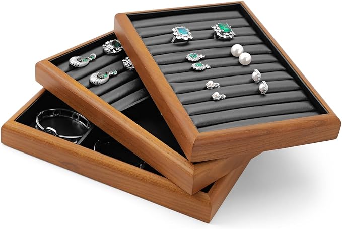 Oirlv Solid Wood 6 Grid Jewelry Organizer Tray Jewelry Drawer Organizer(Black)