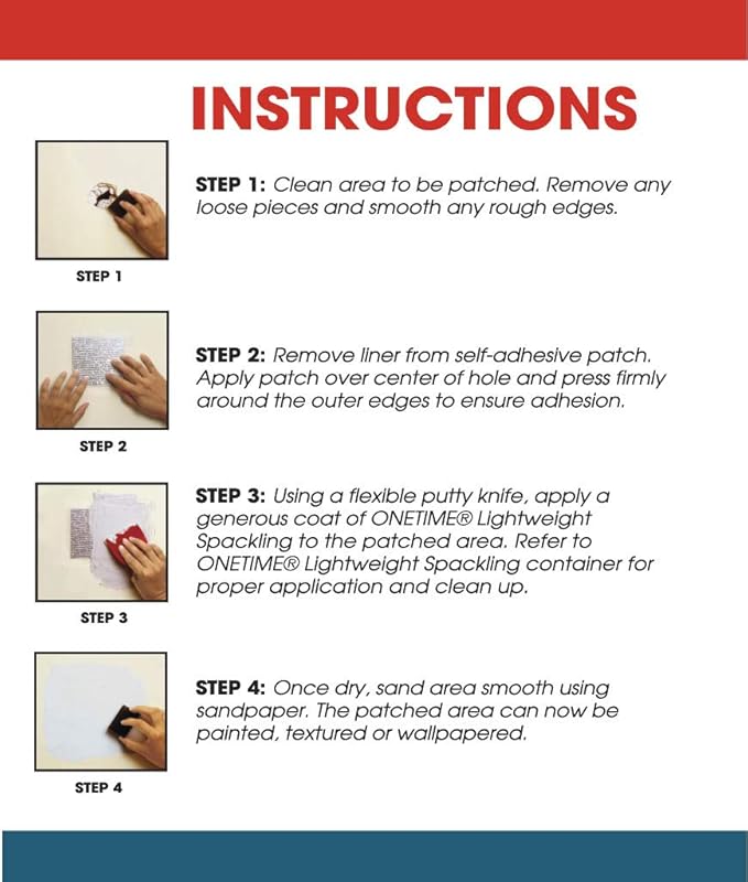 Red Devil 1219 8" x 8" ONETIME Wall Repair Patch, 5 Pack