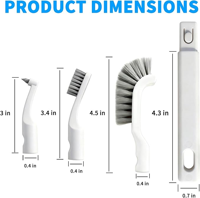 Small Scrub Brush, Hard Bristle Crevice Cleaning Brush Set with 6Pcs Brush Heads & 2Pcs Handles, Multifunctional Grout Scrubber Tools for Kitchen, Bathroom, Sink, Corner, Mug and Blender