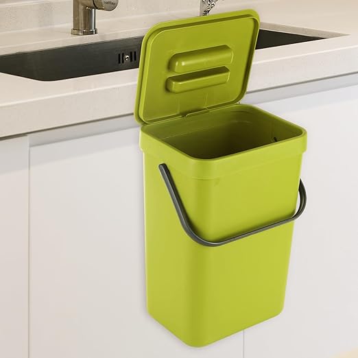 Kitchen Compost Bin, 3 Gallon Countertop Compost Bin with Lid, 12L Small Food Waste Bin for Kitchen, Wall Mount or Under Sink Compost Bucket, RV Trash Can - Green