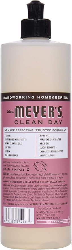MRS. MEYER'S CLEAN DAY Liquid Dish Soap, Rosemary Scent, 16 ounce (Pack of 6)