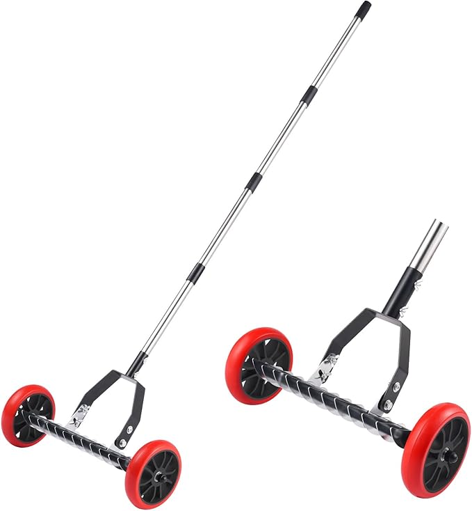 Uranshin Lawn Thatch Rake with Wheels, Dethatching Roller Rake for Lawn Care, Sturdy Stainless Steel Blades Tines, Heavy Duty Yard Lawn Thatch Remover for Moss, Grass Clippings, Leaves & Debris