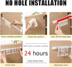 Utility Slide Rail Hook,Under Cabinet Kitchen No Punching Hooks for Hanging Utensil,Bathroom Bedroom Office Wall Door Rack with 10 Hooks,2Pieces