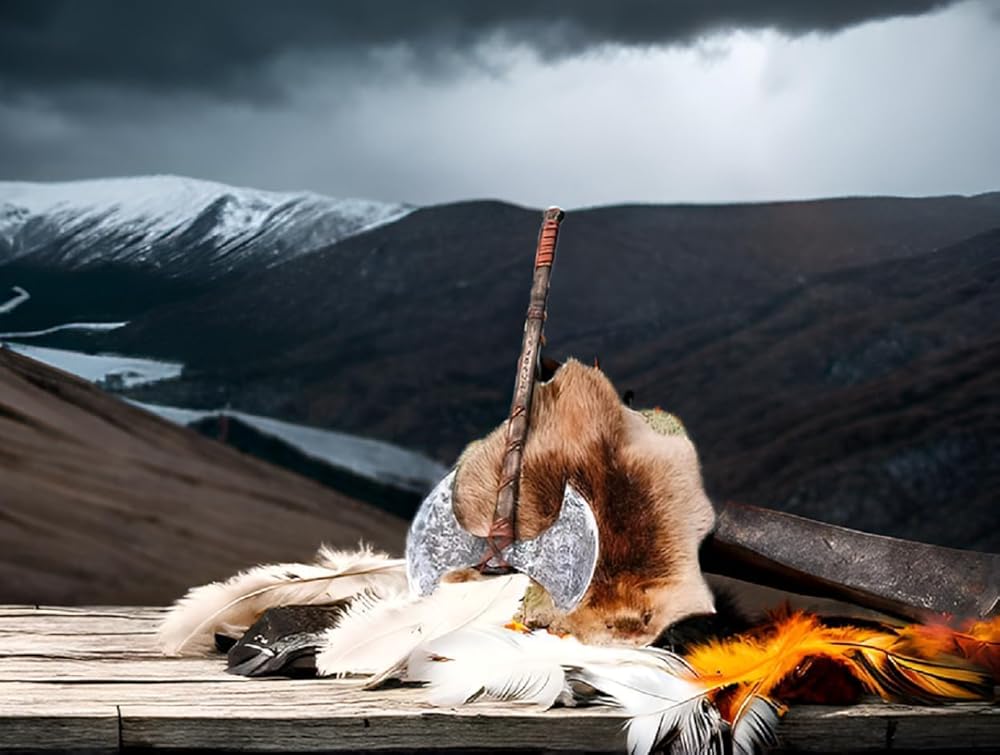 40” Two Handed Large Berserker Axe, Large Norse Axes,Scandinavian Style Viking Dane Ax Double Headed, Functional Viking Battle (Two Hand Large Double Headed Axe)