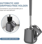 SetSail Toilet Brush and Holder 2 Pack, Self Closing Lid Toilet Bowl Brushes Holder and Extra Long Handle Ventilated Toilet Brush Set for Bathroom Cleaning, Nylon Bristles, Grey