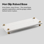 Water Absorbing Stone Sink Caddy Kitchen Sink Organizer Tray, Diatomite Bathroom Counter Tray, Gold Faucet Drying Mat Coaster Soap Dish Rack Riser Dispenser Sponge Holder, Beige 10" x 4"