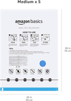 Amazon Basics Vacuum Compression Zipper Storage Bags With Hand Pump, Medium, Clear, 5-Pack, White, Sky Blue